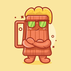 cute beer wooden tankard character mascot with cool expression isolated cartoon in flat style design
