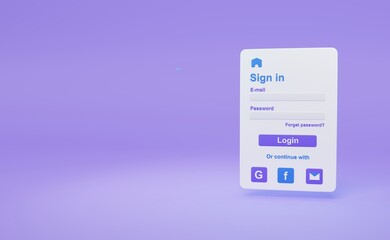 sign in and log in 3d rendering illustration