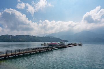 Taiwan, China Chiayi Nantou Sun Moon Lake shrouded in clouds