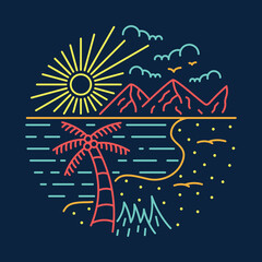 Quiet beach and sunset graphic illustration vector art t-shirt design