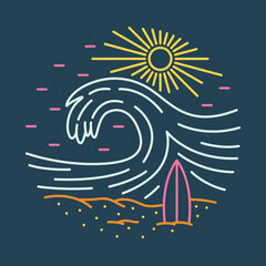 Good wave and beauty beach in summer graphic illustration vector art t-shirt design