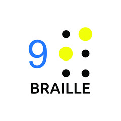 Vector illustration Braille alphabet 9, abc with letters, punctuation and numbers. Realistic Dots. Abc for vision disable blind people. Braille letter as dot.