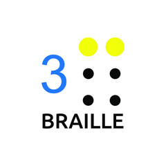 Vector illustration Braille alphabet 3, abc with letters, punctuation and numbers. Realistic Dots. Abc for vision disable blind people. Braille letter as dot.