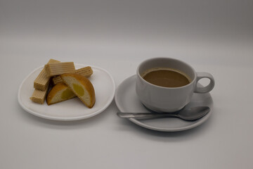 cup of coffee with cookies,Include Clipping Path.