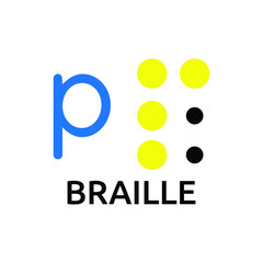 Vector illustration Braille alphabet P, abc with letters, punctuation and numbers. Realistic Dots. Abc for vision disable blind people. Braille letter as dot.