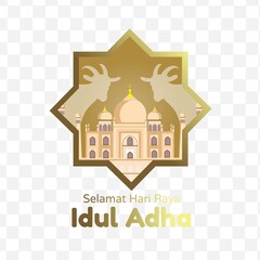 Eid al-Adha greeting card with mosque and sheep. Happy Eid Al-Adha suitable for true ig post