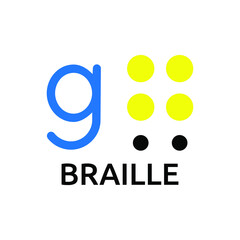 Obraz premium Vector illustration Braille alphabet G, abc with letters, punctuation and numbers. Realistic Dots. Abc for vision disable blind people. Braille letter as dot.