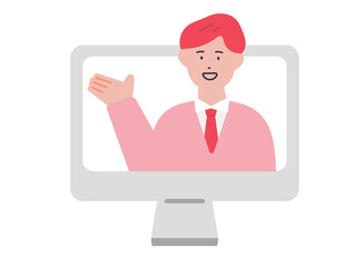 オンラインで説明する男性のイラスト