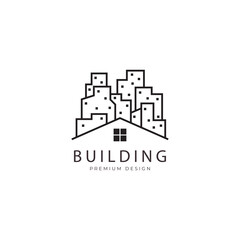 building houses and skyscrapers  city with line style logo design vector icon illustration