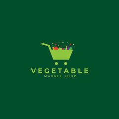 vegetable vector logo with trolley for organic shop  health food shop or vegetarian cafe illustration design