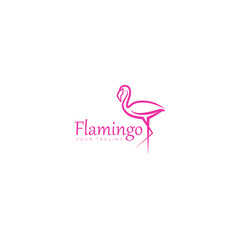 Beauty flamingo bird animal art logo design illustration in minimalistic line style icon vector