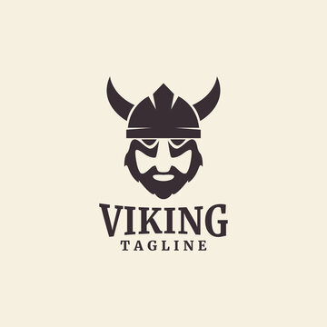 bearded viking warrior head logo with horned helmet vector icon symbol illustration design