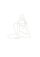 Continuous line drawing of woman doing yoga pose vector - obrazy, fototapety, plakaty