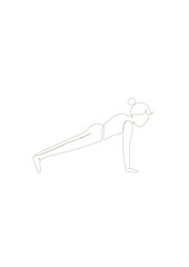 Woman doing plank pose yoga in line drawing