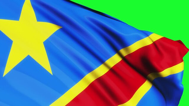 Loop of DR Congo flag waving in wind texture on green screen background .DR Congo  flag video waving in wind