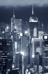 Night scenery of high rise buildings in downtown of Hong Kong city