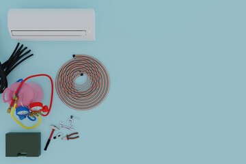 air conditioner mounting tool top view on blue background 3d