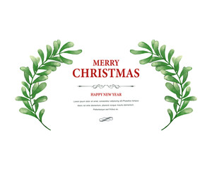 Merry Christmas watercolor with green fir branches. Watercolor illustration invitations isolated on white background.