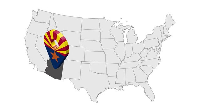 Location State of  Arizona on map USA. 3d State Arizona flag map marker location pin. Map of United States of America showing different states. Animated map States of USA. 4K.  Video