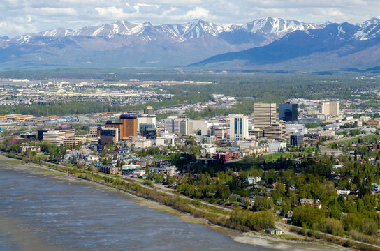 Anchorage, Alaska with Chugach Mountains in background