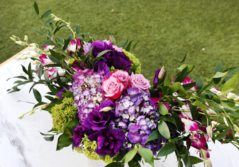 purple flower centerpiece 