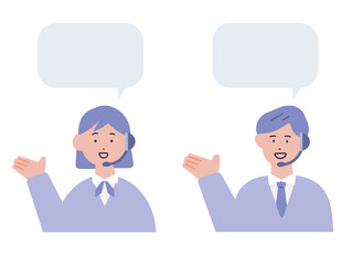 案内をするカスタマーサービスのオペレーターの男女のイラスト
