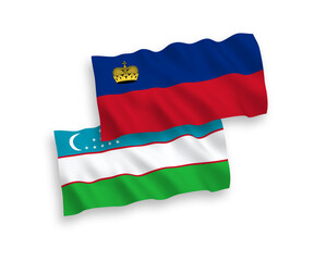 Flags of Liechtenstein and Uzbekistan on a white background