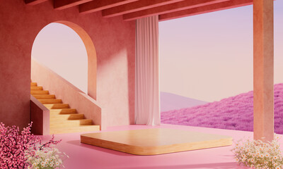 3d rendering of room and podium.