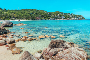 View of the bay and rocks on the island,Shark Bay Koh Tao