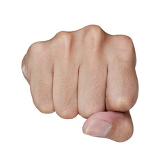 fist front side of man hand isolated on white background. punching something.
