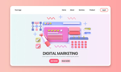 Web development for UI UX design concept illustration Landing page template business idea background