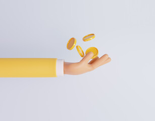 3D Rendering illustration of a hand holding a coin