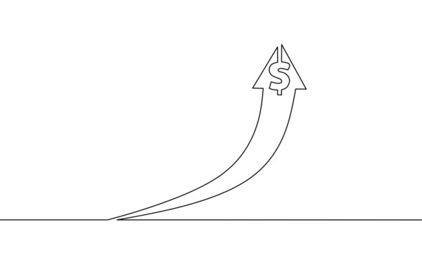 dollar sign arrow rising, black line art clip art preview