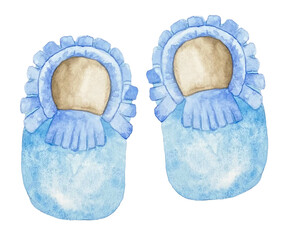 Watercolor blue shoes for baby boy top view