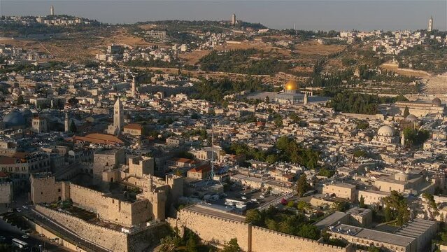 The old city of Jerusalem at golden Hour,Aerial view, 2022
Beautiful shot from the old city of Jerusalem with David Tower, June, 2022
