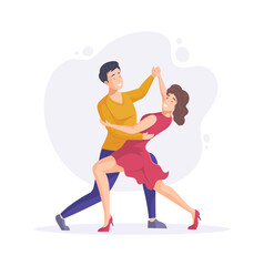Fototapeta na wymiar Cheerful young man and woman performing tango passionately