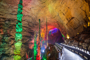 Halls of Huanglong cave in Zhangjiajie, Hunan, China, horizontal image with copy space for text