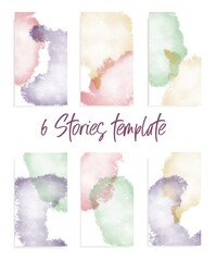 6 colorful watercolor social media stories background set
