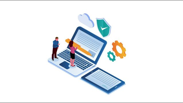 Two people signing in online contract document