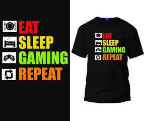  Eat Sleep Gaming Repeat Vector T-shirt Design Template