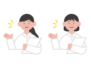 カルテを持って案内をする女性看護師のイラスト