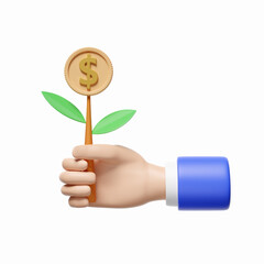 3d hands hold tree money icon for bank icon isolated on white background. business growth concept, minimal abstract, 3d render illustration