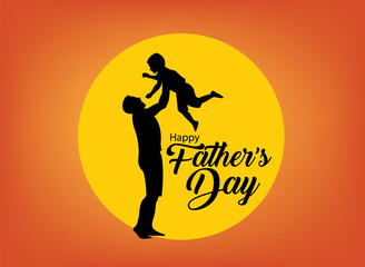Set of greeting card with lettering Happy Father_s Day and silhouette of father and son on background