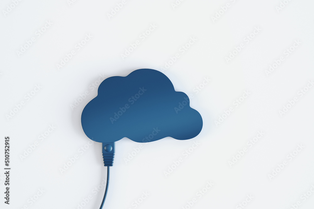 Aufkleber Cloud storage and cloud computing concept with dark blue cloud form and ethernet cable falling from it on abstract light background. 3D rendering