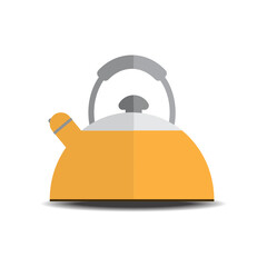 polka dot teapot with lid and whistle. Kitchen equipment, utensils for camping, picnic, cooking on gas or fire. Flat vector illustration isolated on a white background.