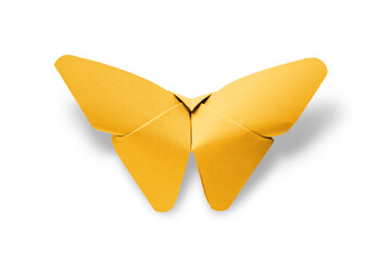Yellow paper butterfly origami isolated on a white background