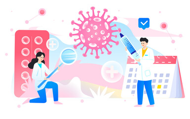 Doctor is fighting virus, caring for women's health, vector illustration