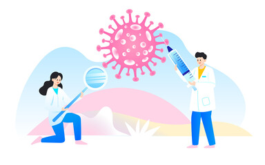 Doctor is fighting virus, caring for women's health, vector illustration