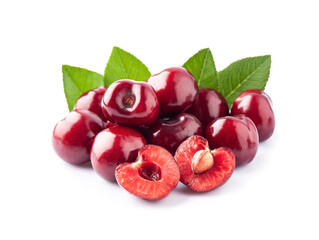 Cherry berry and leaves closeup
