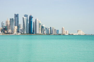 Obraz premium Panoramic view with modern skyscrapers in the centre of Doha